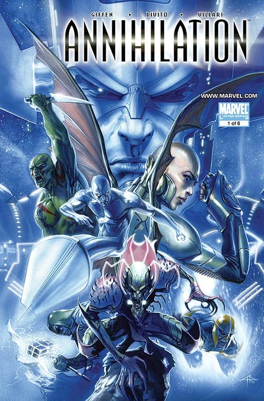 Portada del cómic Marvel Annihilation #1 (2006) que presenta a Nova, Silver Surfer y el villano Annihilus, contexto clave para Marvel Cosmic Invasion.