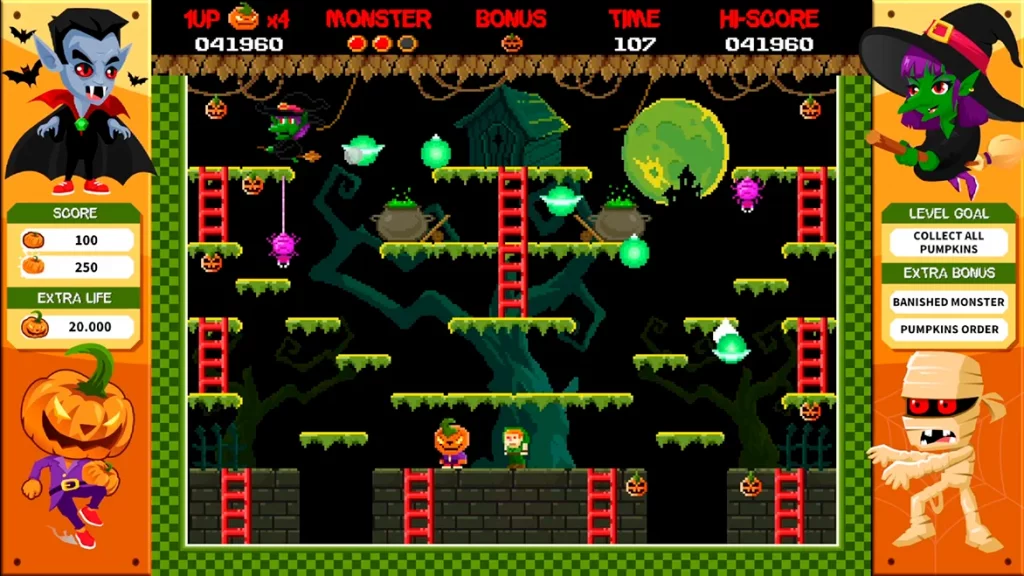 La Bruja en el bosque encantado. El nivel está lleno de hechizos y trampas, y Pumpkman debe usar sabiamente el caldero mágico para avanzar en Halloween 1985.